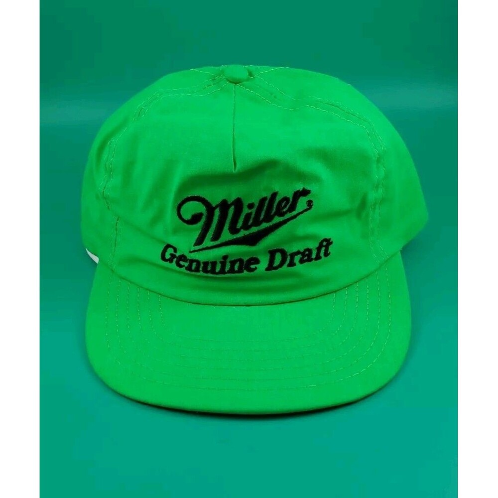 Vintage Miller Genuine Draft Strapback Hat Cap Neon Green Licensed Made In USA